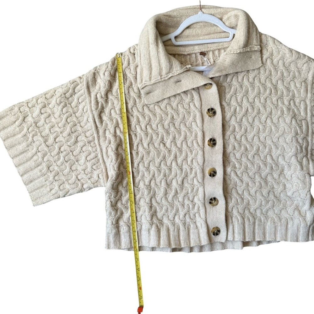 Free People Mae Cable Knit Cardigan Sweater - Tan Size M Boho Cozy Chic Neutral - Picture 6 of 14
